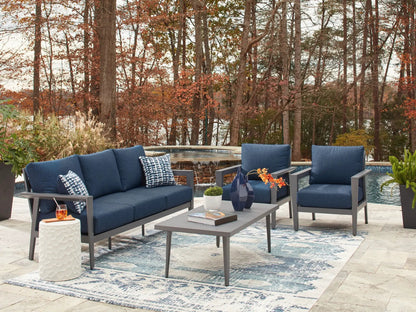 Gali 4-piece outdoor sofa set with gray frames and blue cushions by Unique Piece Furniture on Tampa Home & Garden Store