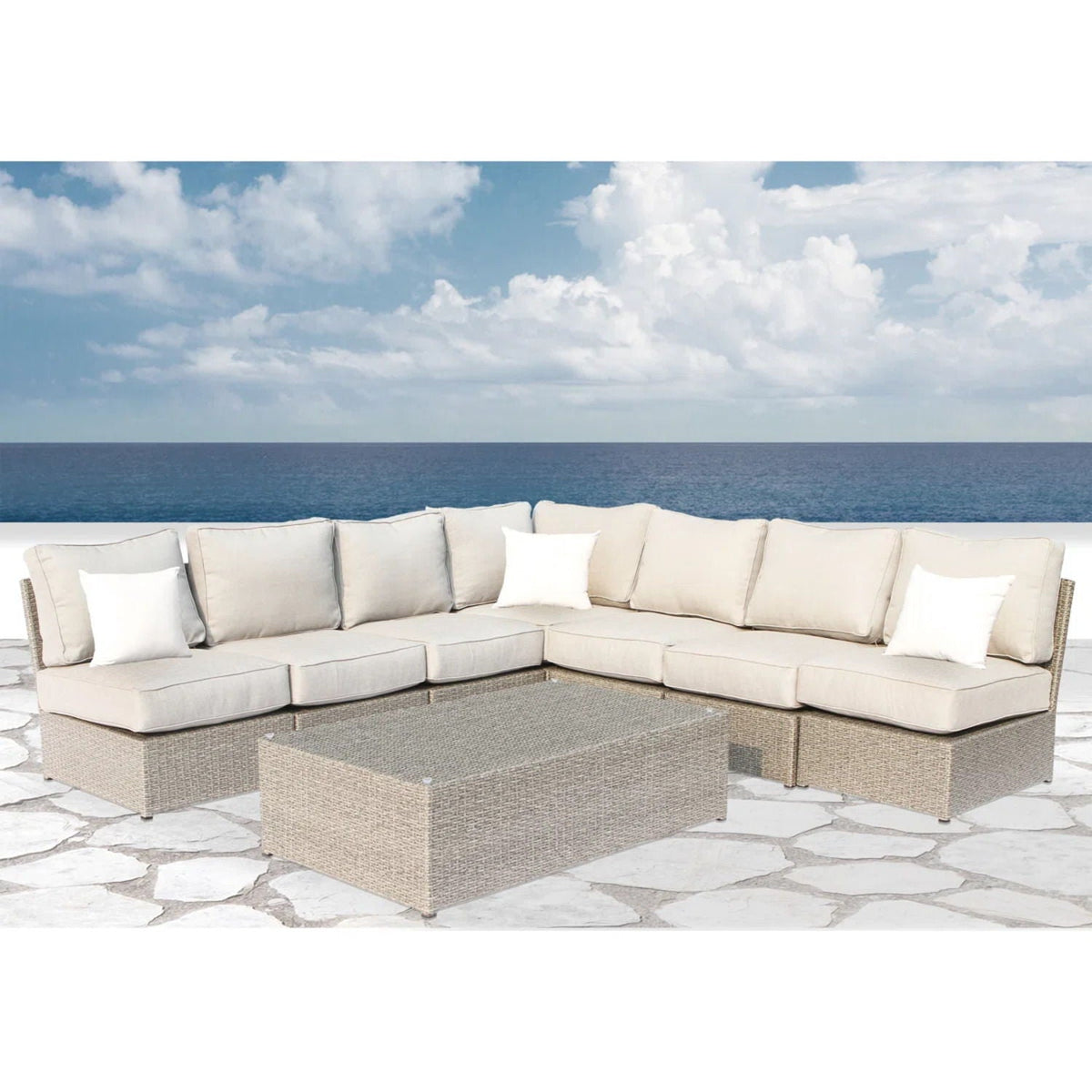 Comfortable modern patio rattan sectional set with cushions, beige, 2-piece by HouseOfZazla on Tampa Home & Garden Store