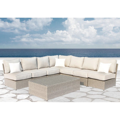 Comfortable modern patio rattan sectional set with cushions, beige, 2-piece by HouseOfZazla on Tampa Home & Garden Store