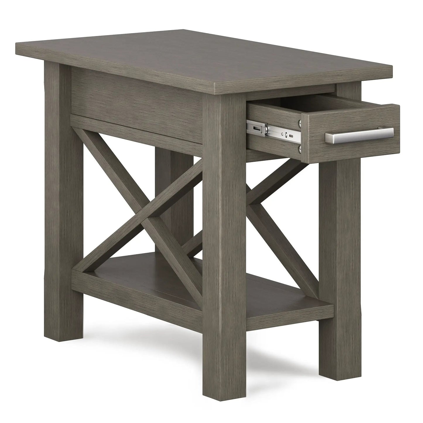 Kitchener Handcrafted Console Table in gray wood finish with a metal drawer glide on Tampa Home & Garden Store