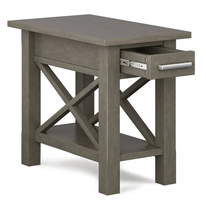 Kitchener Handcrafted Console Table in gray wood finish with a metal drawer glide on Tampa Home & Garden Store