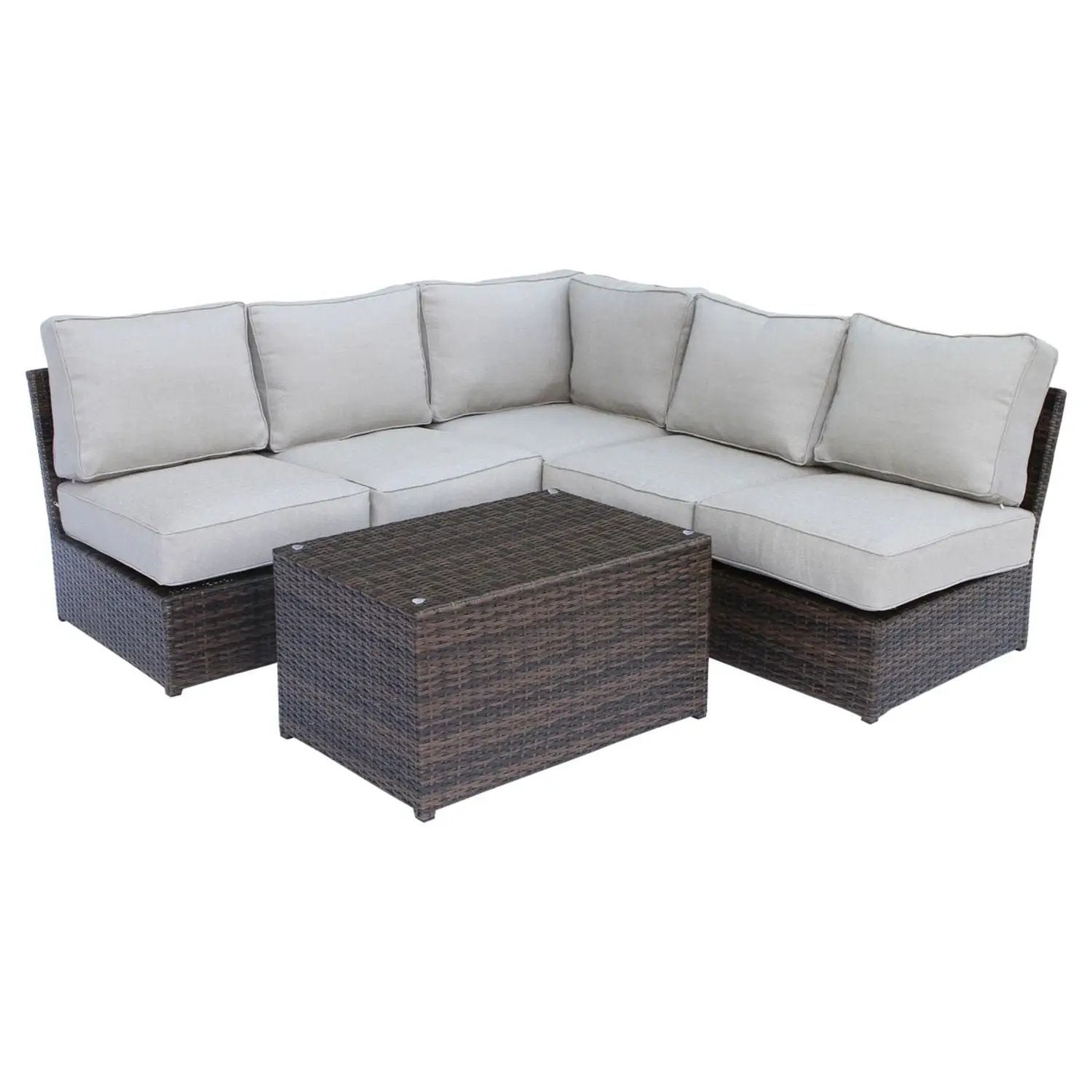 Comfortable Modern Patio Rattan Sectional Set With Cushions, brown wicker, gray cushions on Tampa Home & Garden Store
