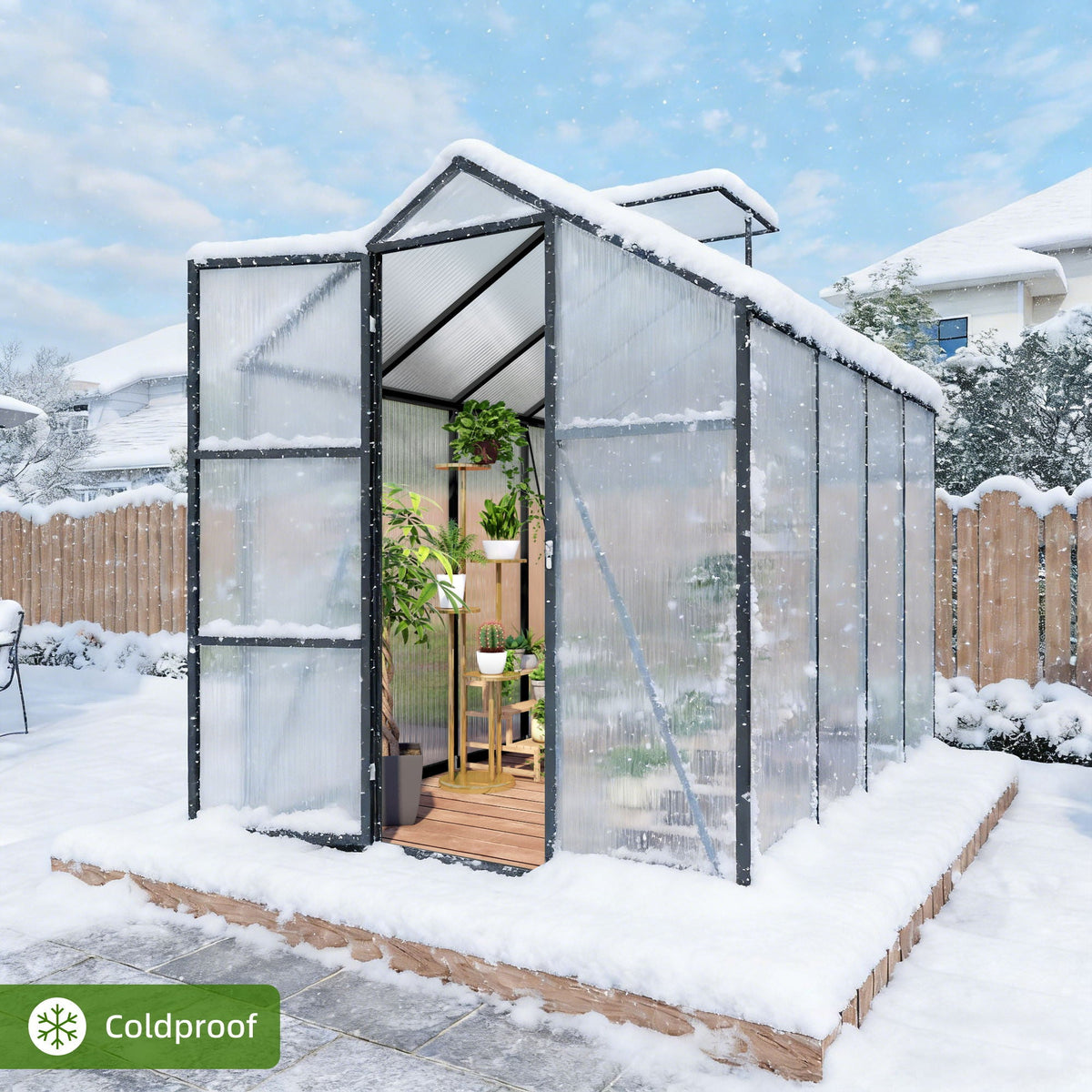 Windproof greenhouse with raised base, black frame and polycarbonate panels by HouseOfZazla on Tampa Home & Garden Store