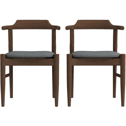 HouseOfZazla mid-century dining chair set of 2 in dark wood with gray upholstered seats on Tampa Home & Garden Store