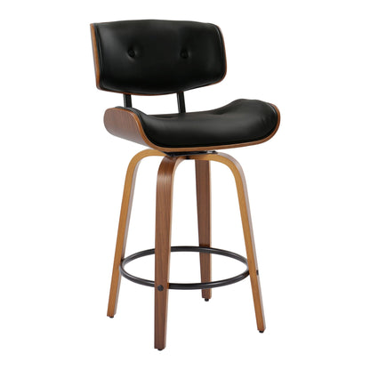 Mid-Century Modern Counter Stool 2 black leatherette with wood legs swivel HouseOfZazla on Tampa Home & Garden Store