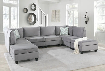 Simona modular sectional sofa gray fabric, L-shaped with chaise in a bright living room on Tampa Home & Garden Store