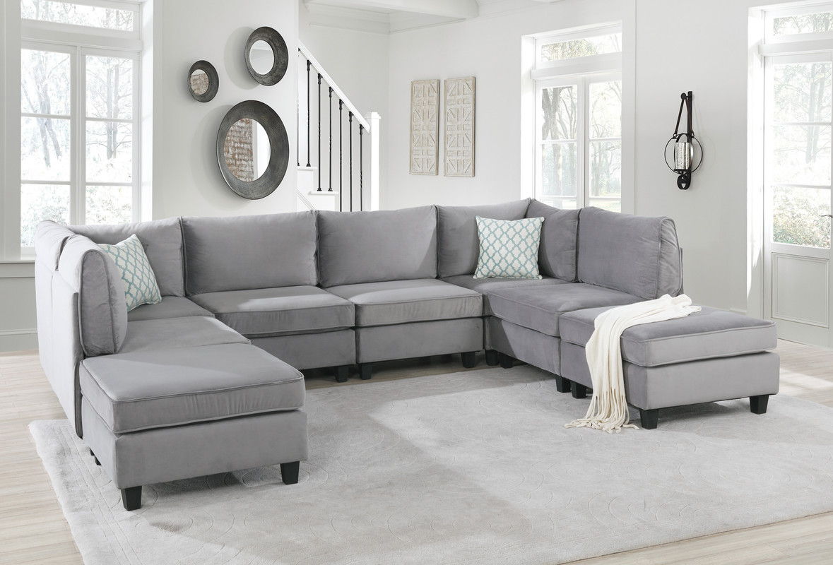 Simona Modular Sectional Sofa in light gray fabric, L-shaped modular seating on Tampa Home & Garden Store