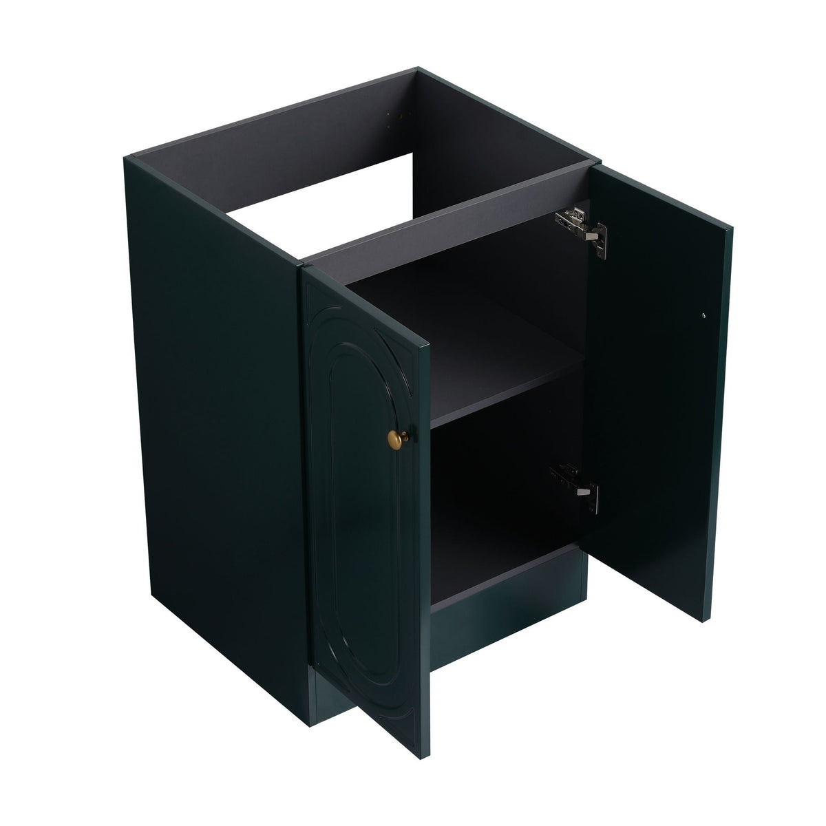 Freestanding bathroom vanity HouseOfZazla in dark green with brass knob doors, soft-close on Tampa Home & Garden Store