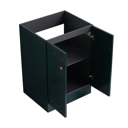 Freestanding bathroom vanity HouseOfZazla in dark green with brass knob doors, soft-close on Tampa Home & Garden Store