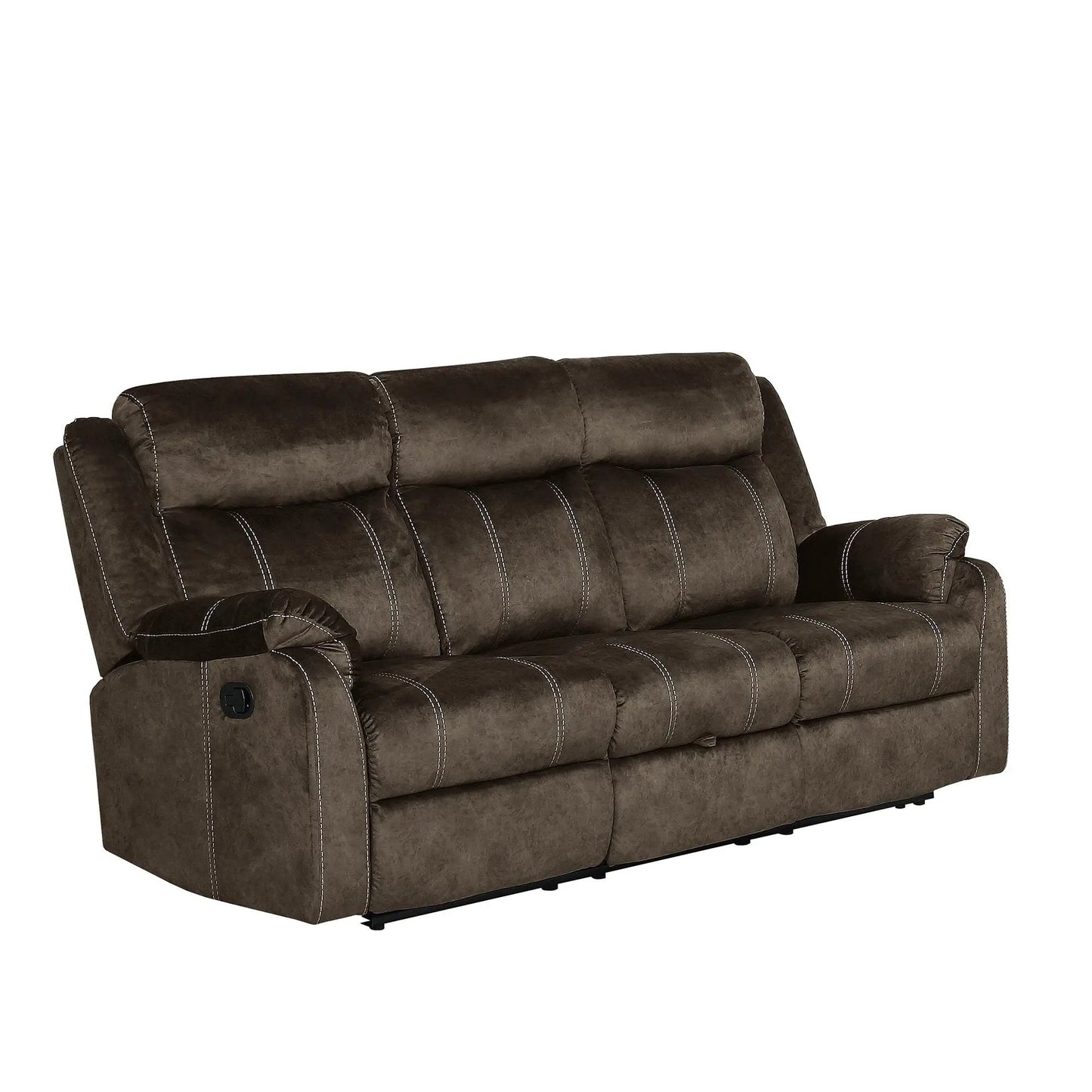 Sonet Domino reclining sofa dark brown fabric with white stitching by Unique Piece Furniture on Tampa Home & Garden Store