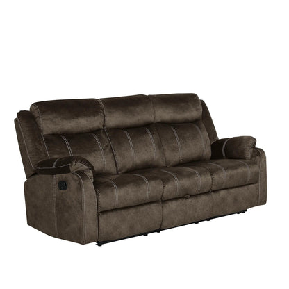 Sonet Domino reclining sofa dark brown fabric with white stitching by Unique Piece Furniture on Tampa Home & Garden Store