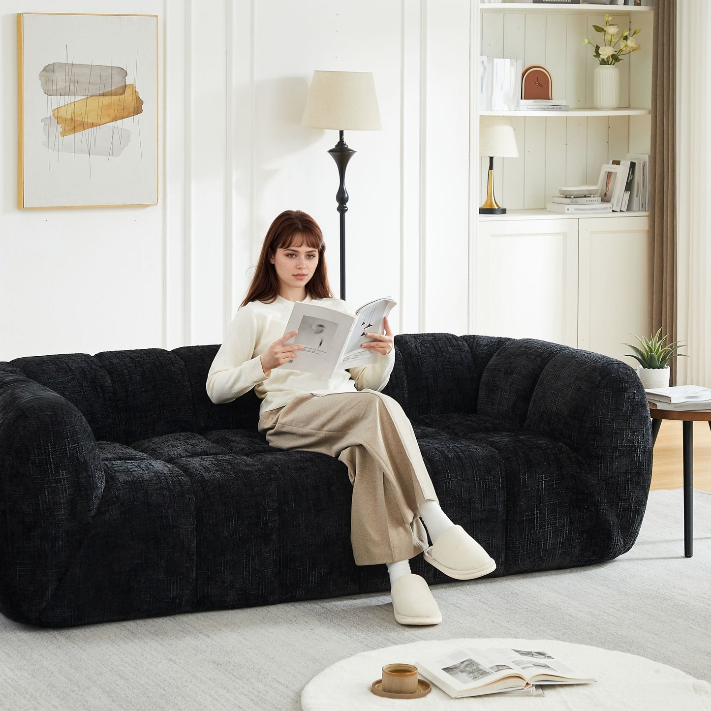 Modern Piano Key Backrest Sofa With Upholstery