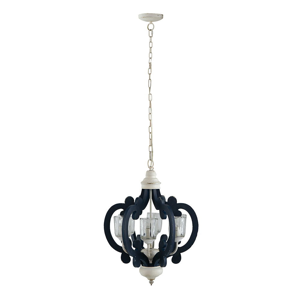 Wood Chandelier 6-Light Farmhouse Pendant by HouseOfZazla, navy wood with glass shades on Tampa Home & Garden Store
