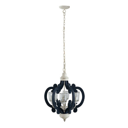 Wood Chandelier 6-Light Farmhouse Pendant by HouseOfZazla, navy wood with glass shades on Tampa Home & Garden Store