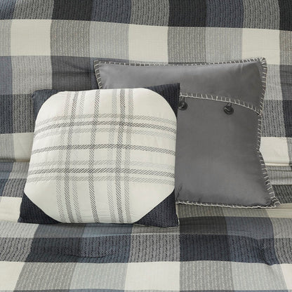 7 Piece Grey King Herringbone Comforter Set