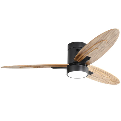 Flush mount ceiling fan black with 3 wooden blades and remote control on Tampa Home & Garden Store