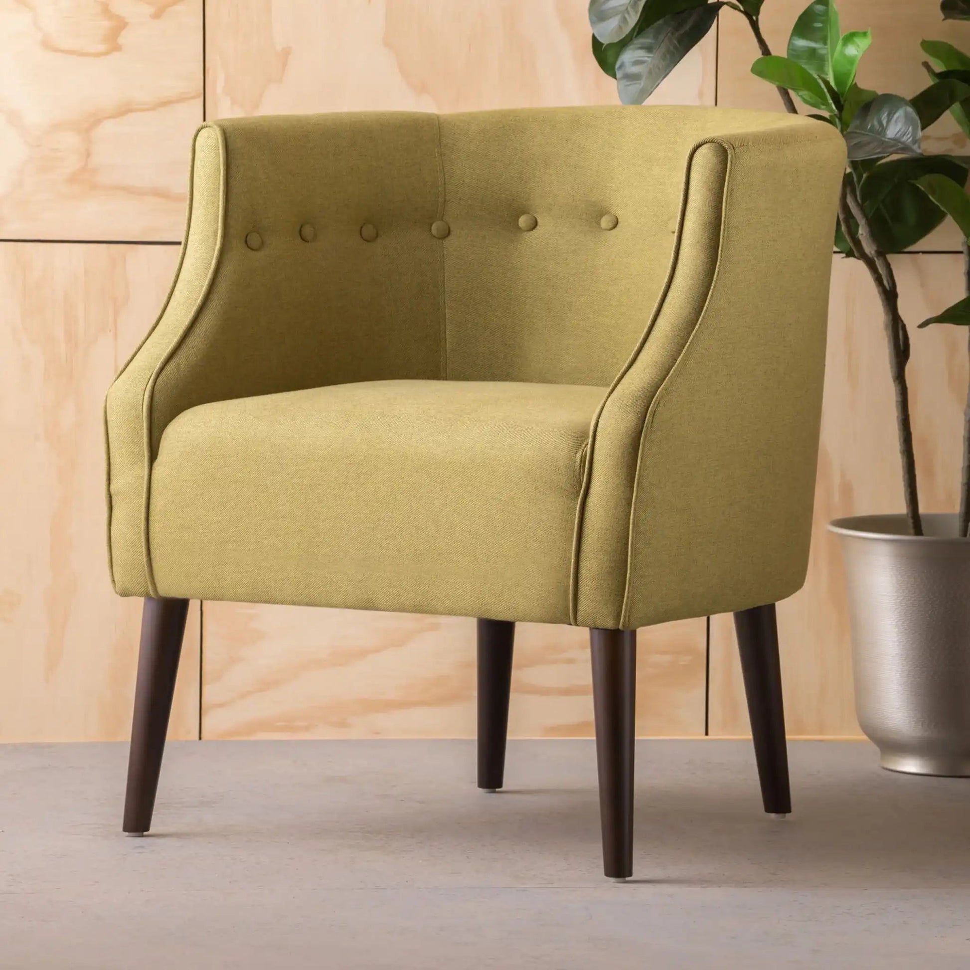 Contemporary upholstered club chair olive-green fabric with button tufting HouseOfZazla on Tampa Home & Garden Store