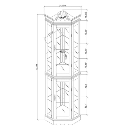 Corner curio cabinet with lights, walnut finish, mirrored panels, adjustable glass shelves on Tampa Home & Garden Store