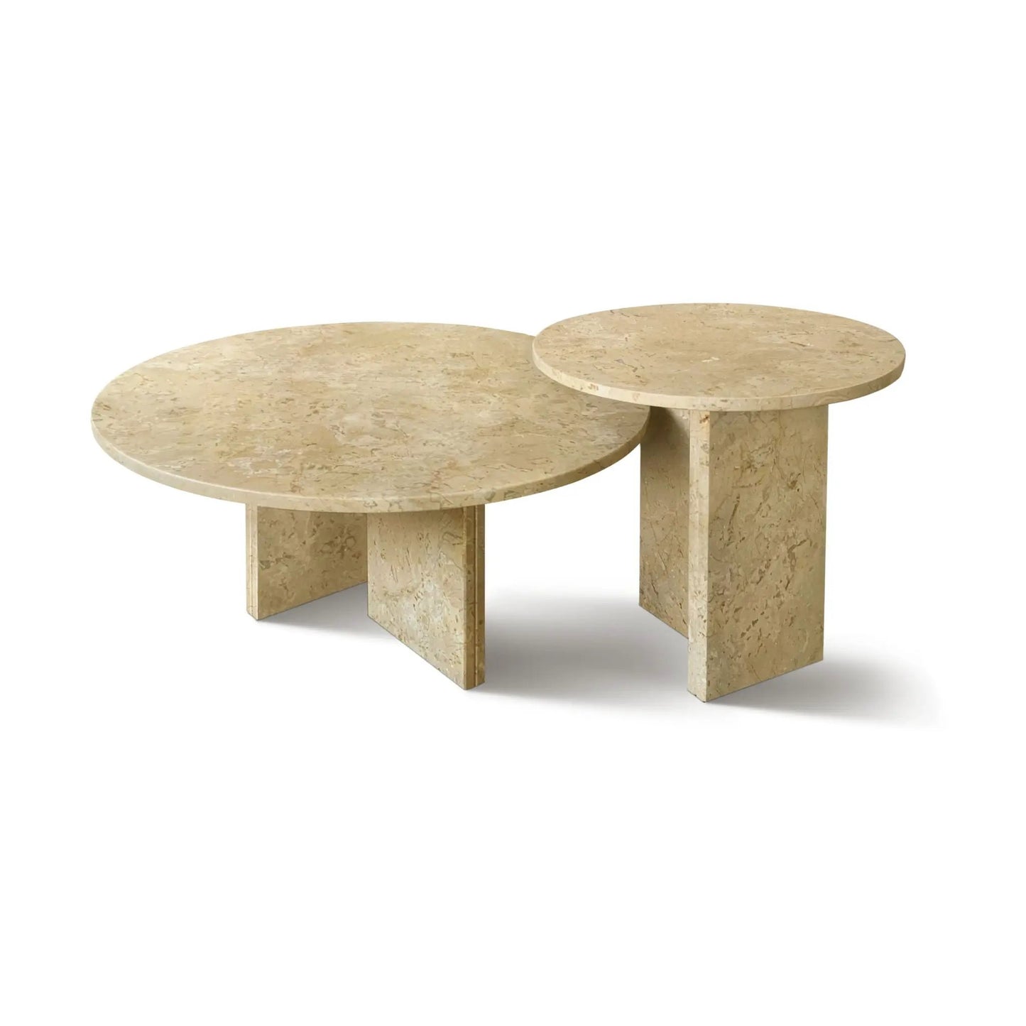 Elegant Coffee Duo Table Set two beige round stone tables with pedestal bases on Tampa Home & Garden Store