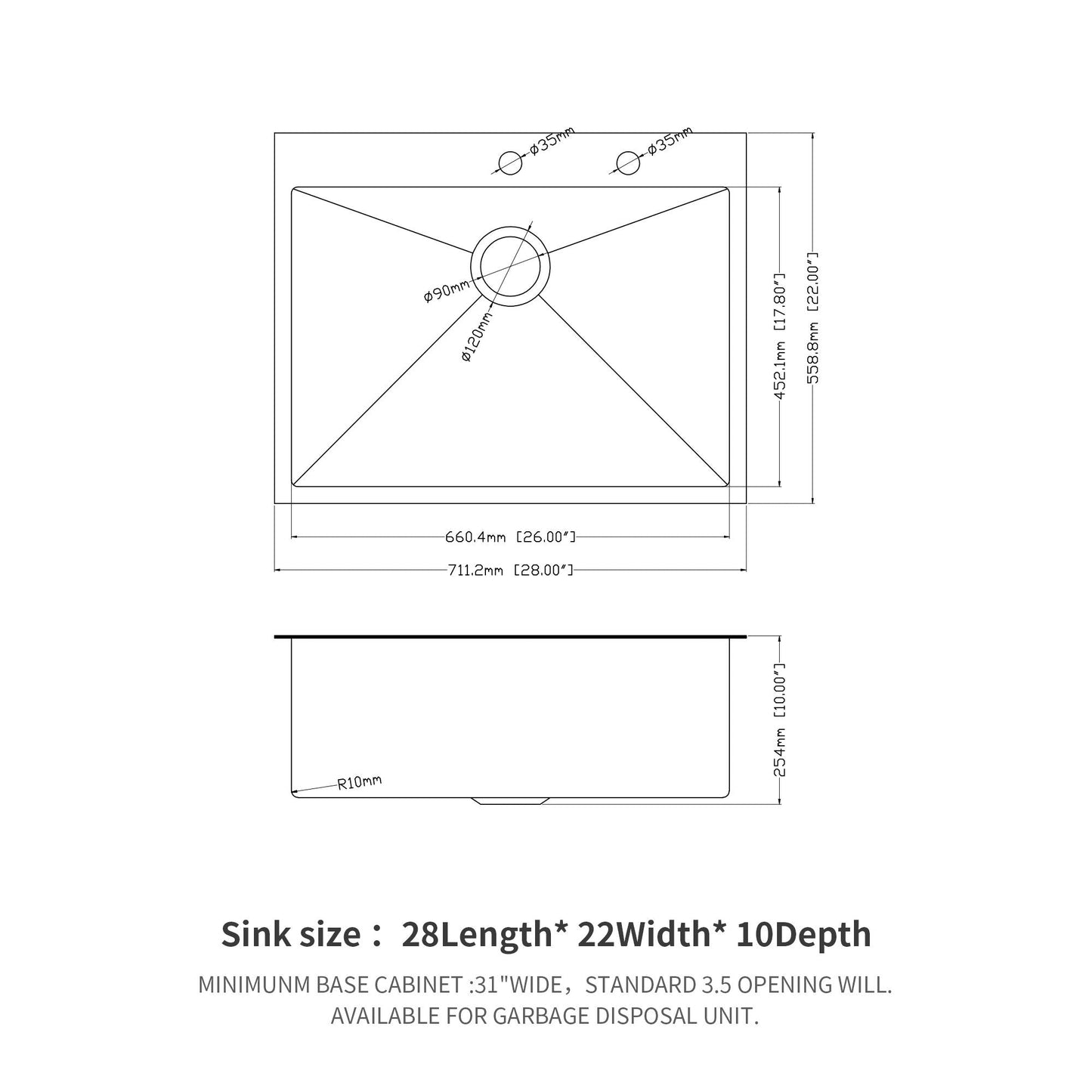 Topmount Sink 16 Gauge and Single Bowl Steel