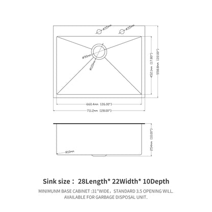 Topmount Sink 16 Gauge and Single Bowl Steel