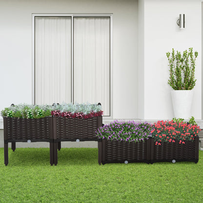 4-piece raised garden beds on legs, modular self-watering planters in dark brown wicker on Tampa Home & Garden Store