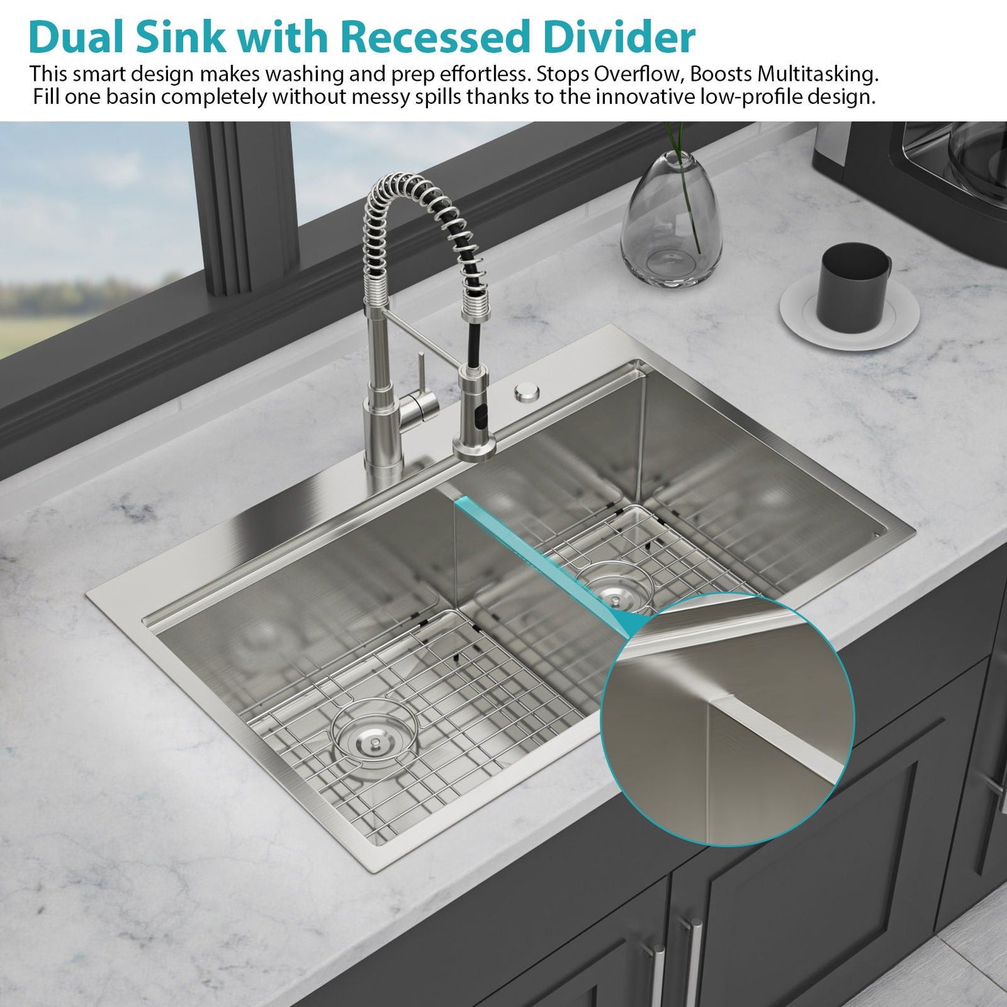 Double Bowl and Stainless Steel Top Mount Sink