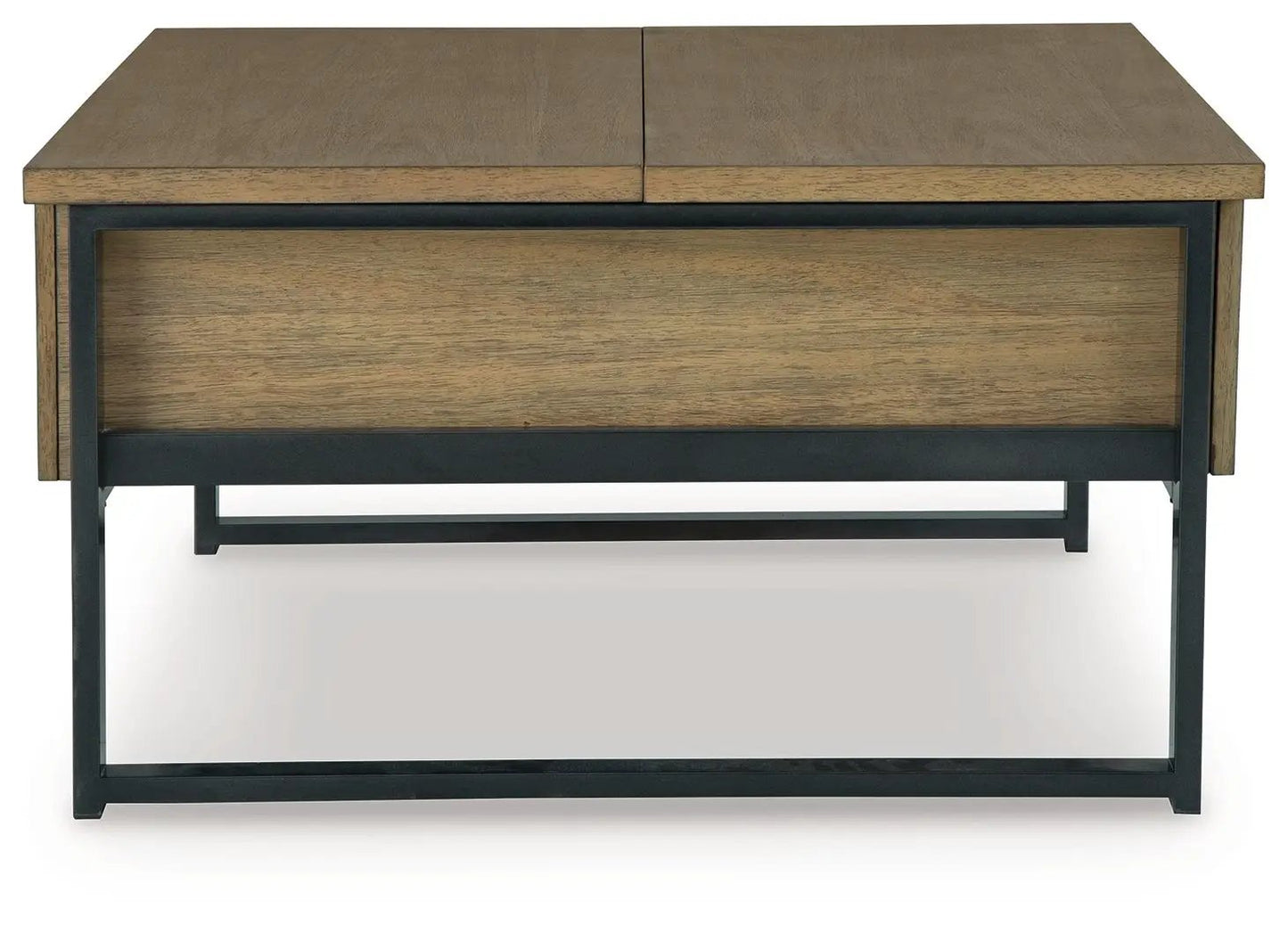Montia - Table cocktail table with warm oak top and black metal frame, two-tone wood front panel on Tampa Home & Garden Store