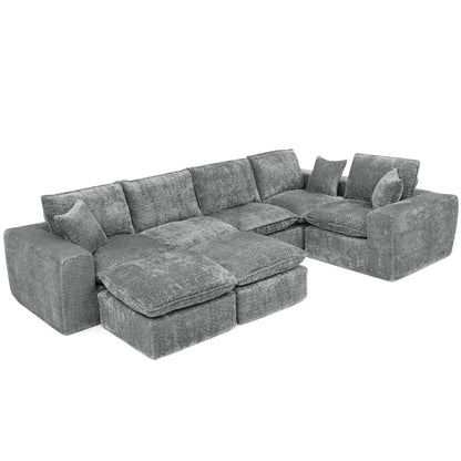 Sectional sofa with moveable ottoman, grey fabric, 3-piece set by Unique Piece Furniture on Tampa Home & Garden Store