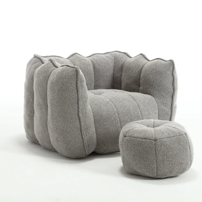 Soft Bean Bag Chair with High Resilient Foam and matching ottoman in gray textured fabric on Tampa Home & Garden Store
