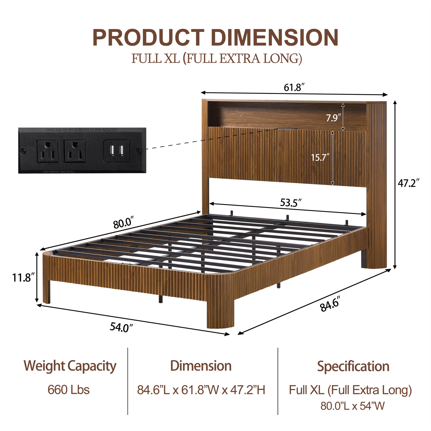 Full Extra Long Bed Frame and Storage Headboard