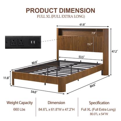 Full Extra Long Bed Frame and Storage Headboard