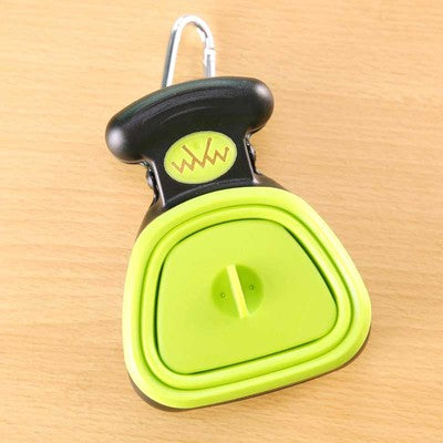 Pet Zen foldable dog pooper scooper in lime green with clip and bag roll on Tampa Home & Garden Store