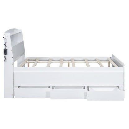 White full-size platform bed with LED headboard and 3 built-in storage drawers on Tampa Home & Garden Store