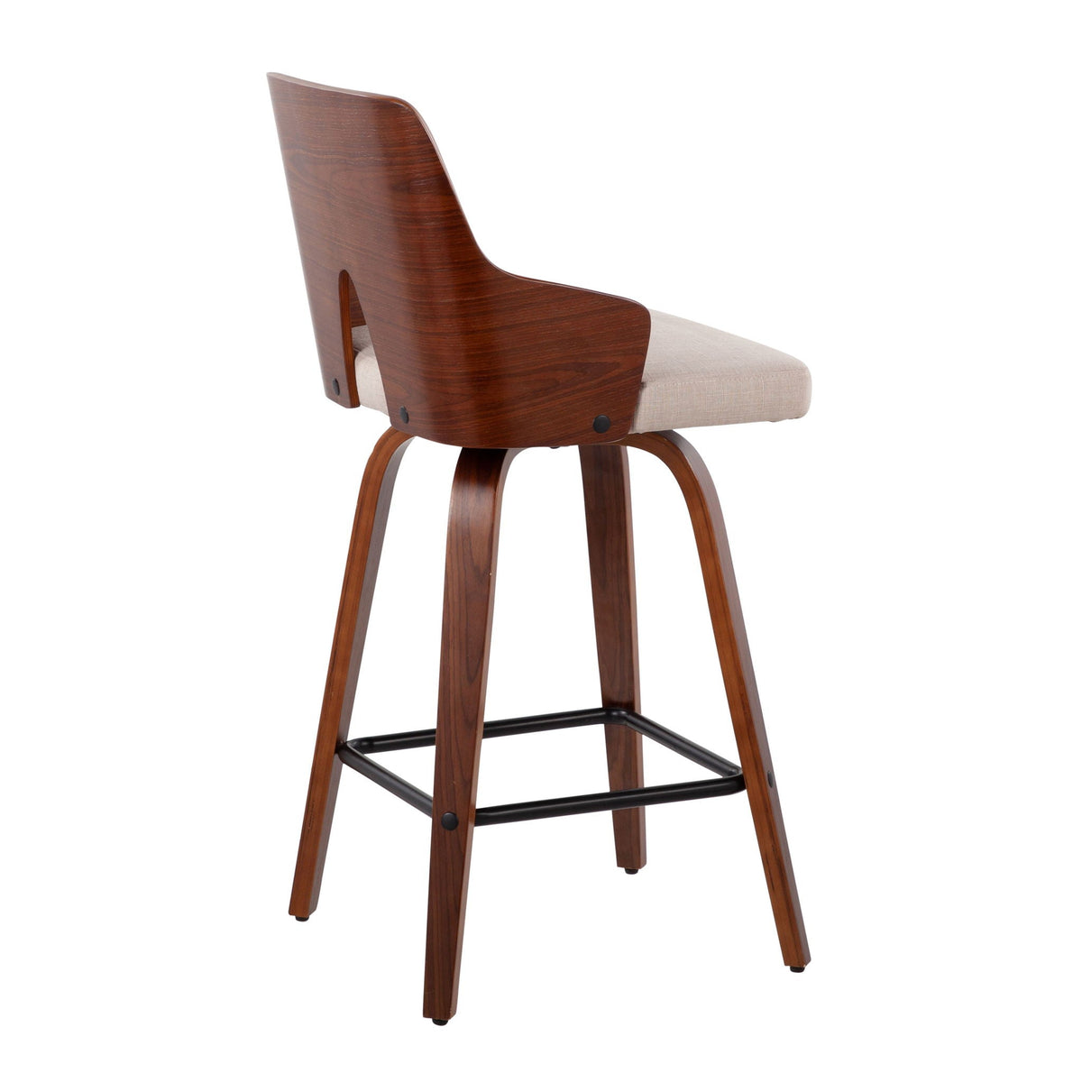 Ariana midcentury counter stools set of 2 walnut wood with beige fabric seat on Tampa Home & Garden Store