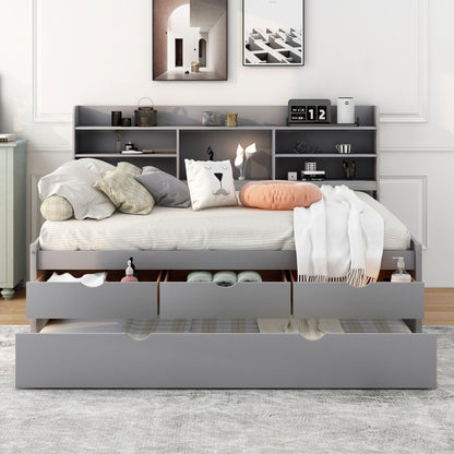 Captain Bed with built-in bookshelves and 3 storage drawers plus trundle in gray by HouseOfZazla on Tampa Home & Garden Store
