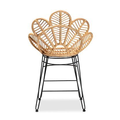 GigaTech Counter Stool natural rattan wicker back with hoop, black metal legs on Tampa Home & Garden Store