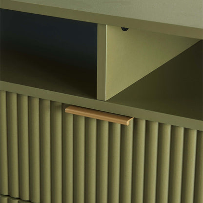 Fluted TV Stand with Storage olive green finish, gold pull handle, metal legs HouseOfZazla on Tampa Home & Garden Store