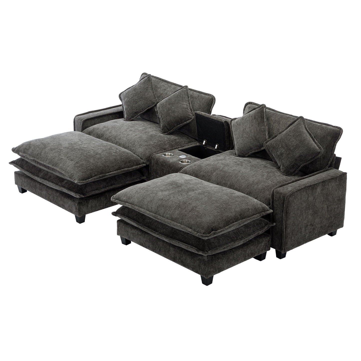 Modern gray sectional with removable ottomans and USB ports, 3-piece set by HouseOfZazla on Tampa Home & Garden Store