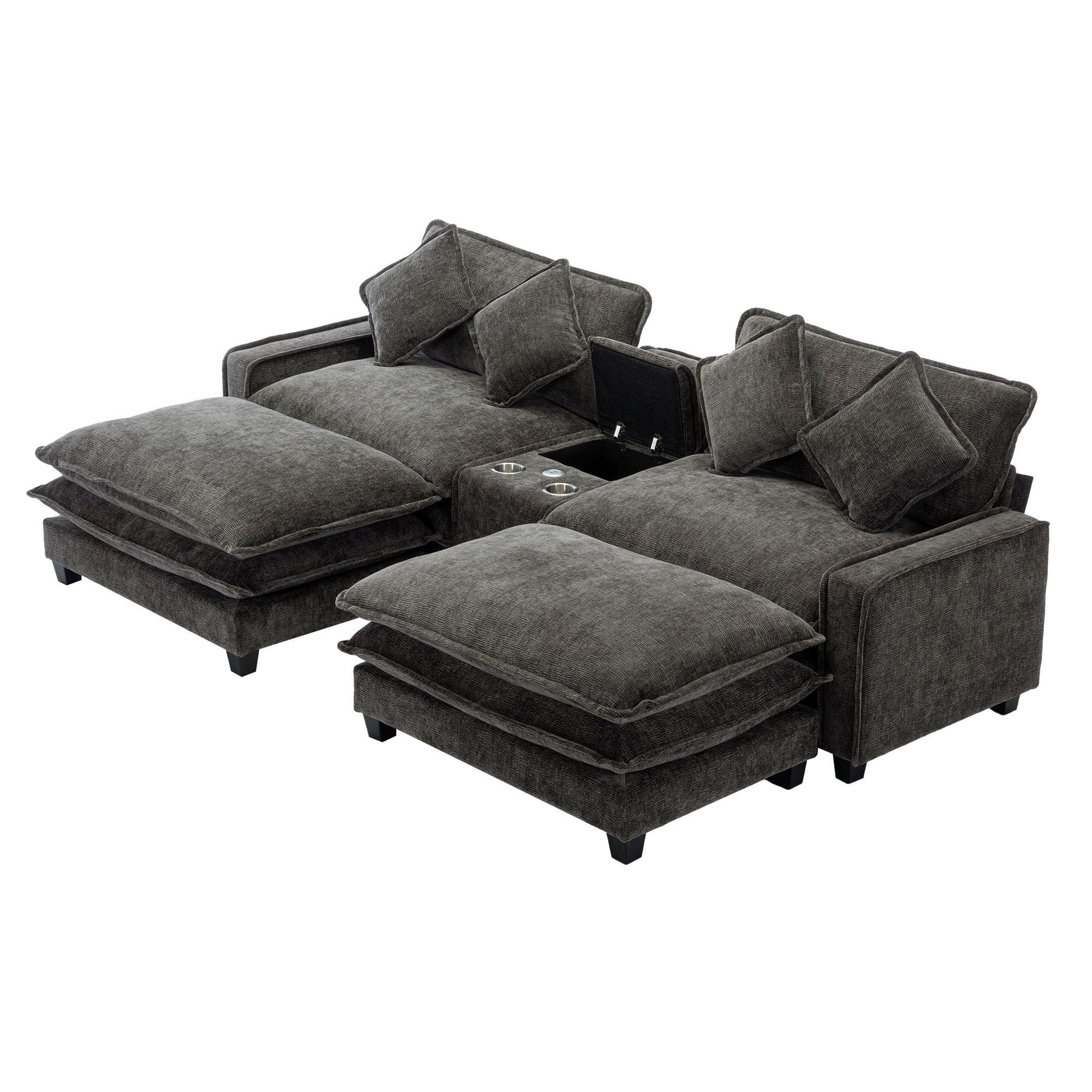 Modern gray sectional with removable ottomans and USB ports, 3-piece set by HouseOfZazla on Tampa Home & Garden Store
