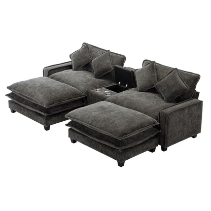 Modern gray sectional with removable ottomans and USB ports, 3-piece set by HouseOfZazla on Tampa Home & Garden Store