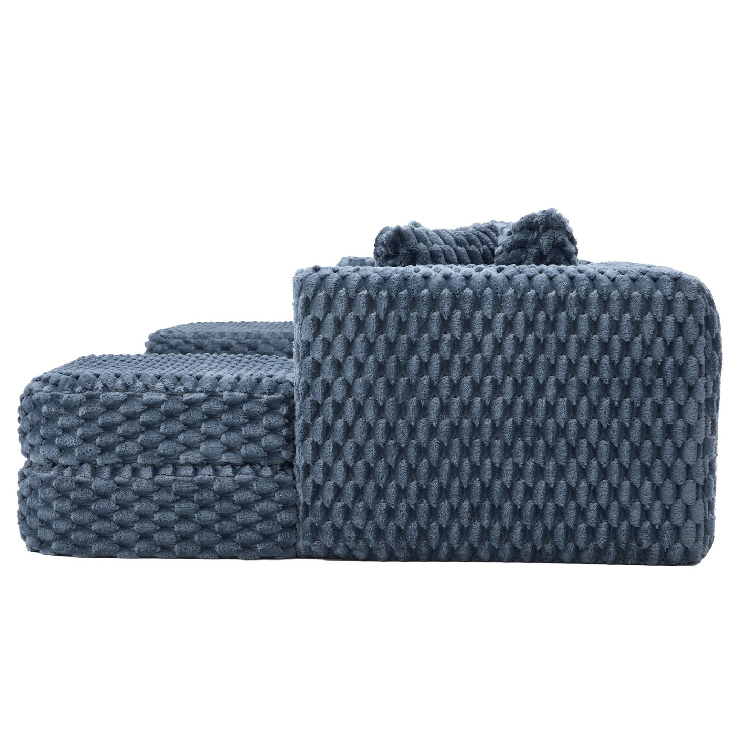 Modular sectional sofa with blue-gray chunky-knit upholstery and 2 movable ottomans on Tampa Home & Garden Store