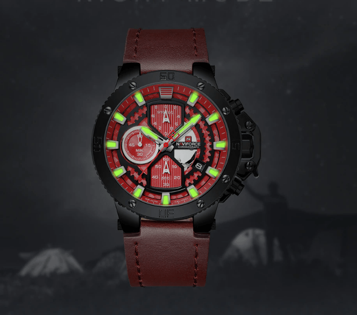 Stevvex ST1N600MK men's waterproof watch chronograph red dial luminous hands leather strap on Tampa Home & Garden Store
