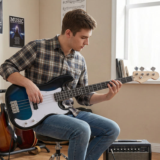 45.5 Inch Electric Bass Guitar with Double Pickups and Gig Bag for Beginners - Tampa Home & Garden Store