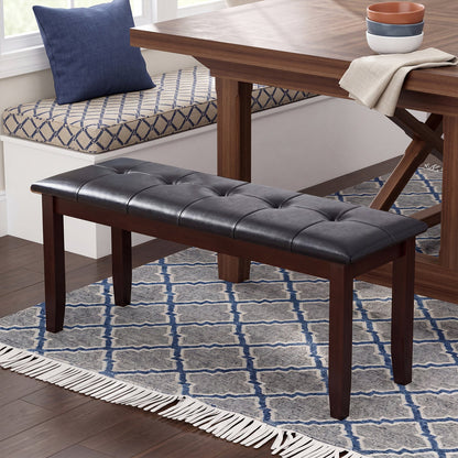 DirectDeals Upholstered Bench with Tufted Black Leatherette Seat and Wood Legs, 45.5in long on Tampa Home & Garden Store