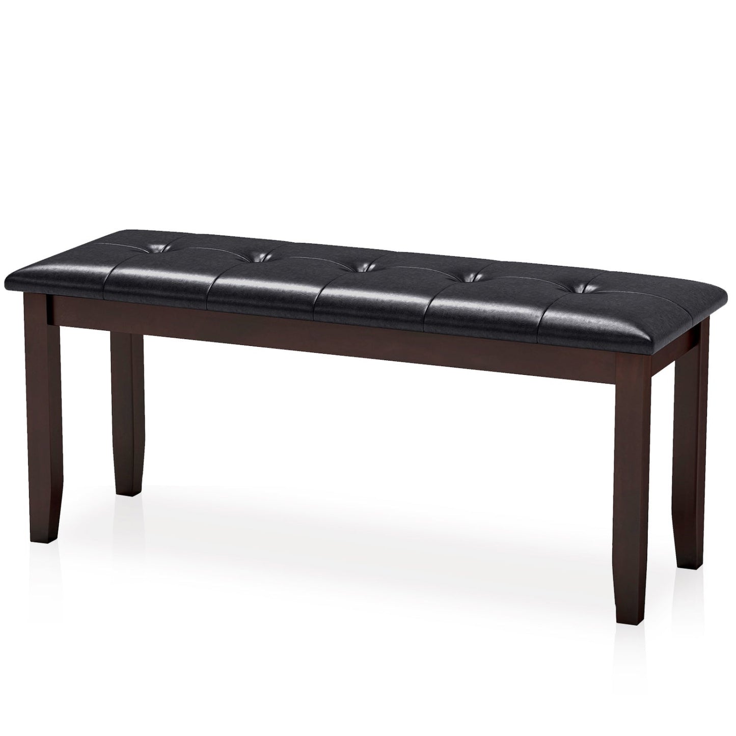 Bench DirectDeals upholstered tufted black leather seat with dark wood legs 45.5in long on Tampa Home & Garden Store