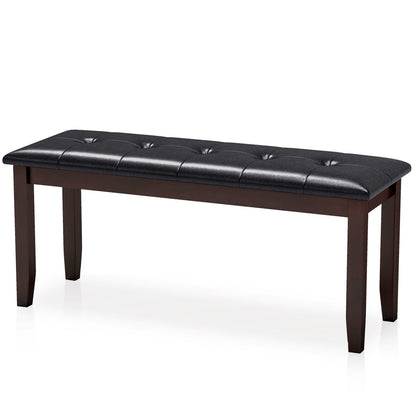 Bench DirectDeals upholstered tufted black leather seat with dark wood legs 45.5in long on Tampa Home & Garden Store