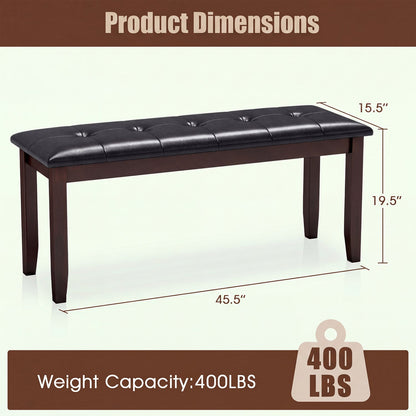Upholstered bench with tufted black leather seat and dark wood legs, 45.5 in long, DirectDeals on Tampa Home & Garden Store