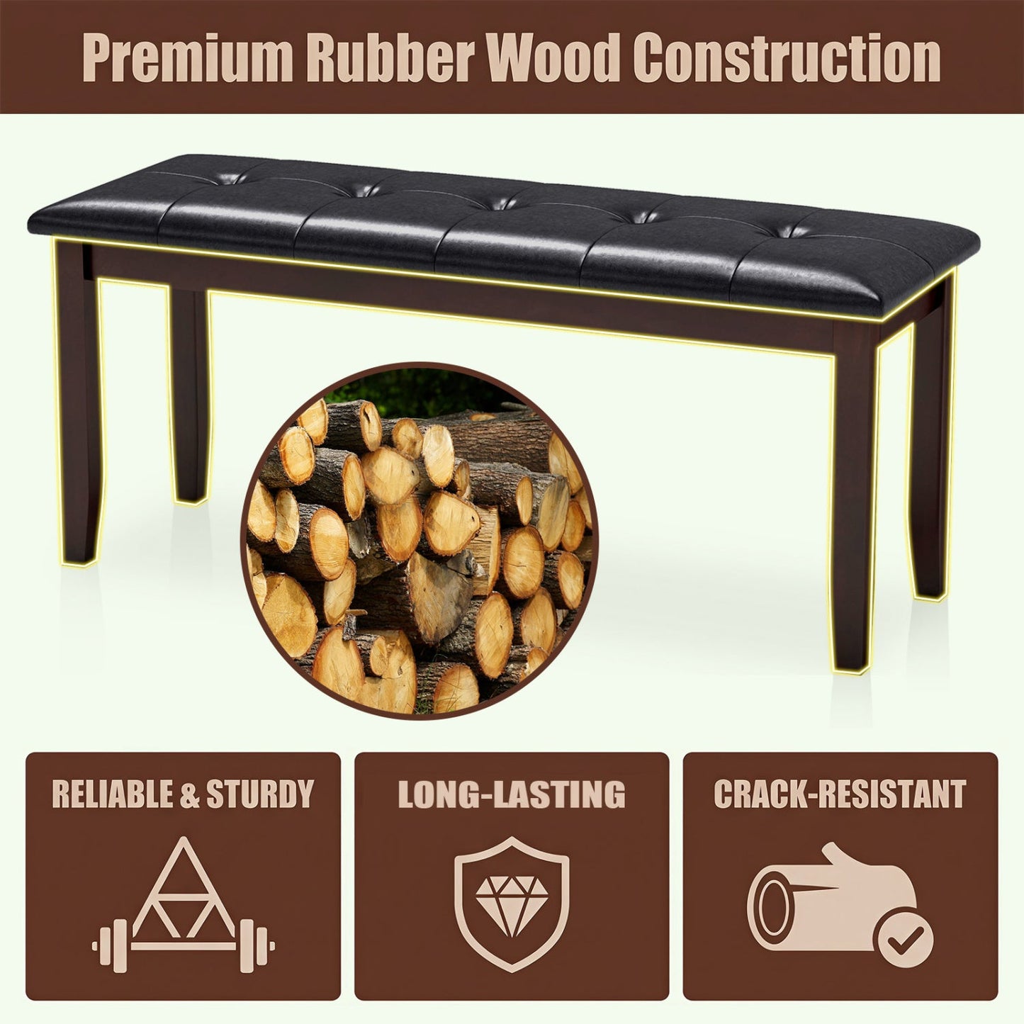 Bench DirectDeals upholstered tufted seat with wood legs in black 45.5 in long on Tampa Home & Garden Store