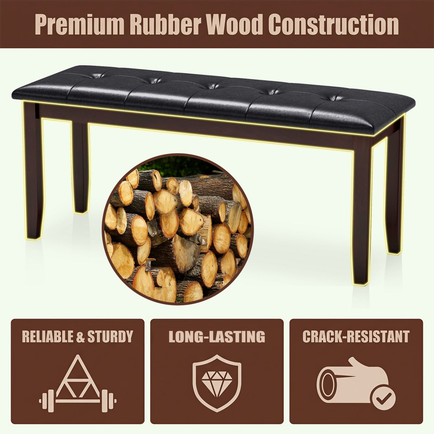 Bench DirectDeals upholstered tufted seat with wood legs in black 45.5 in long on Tampa Home & Garden Store